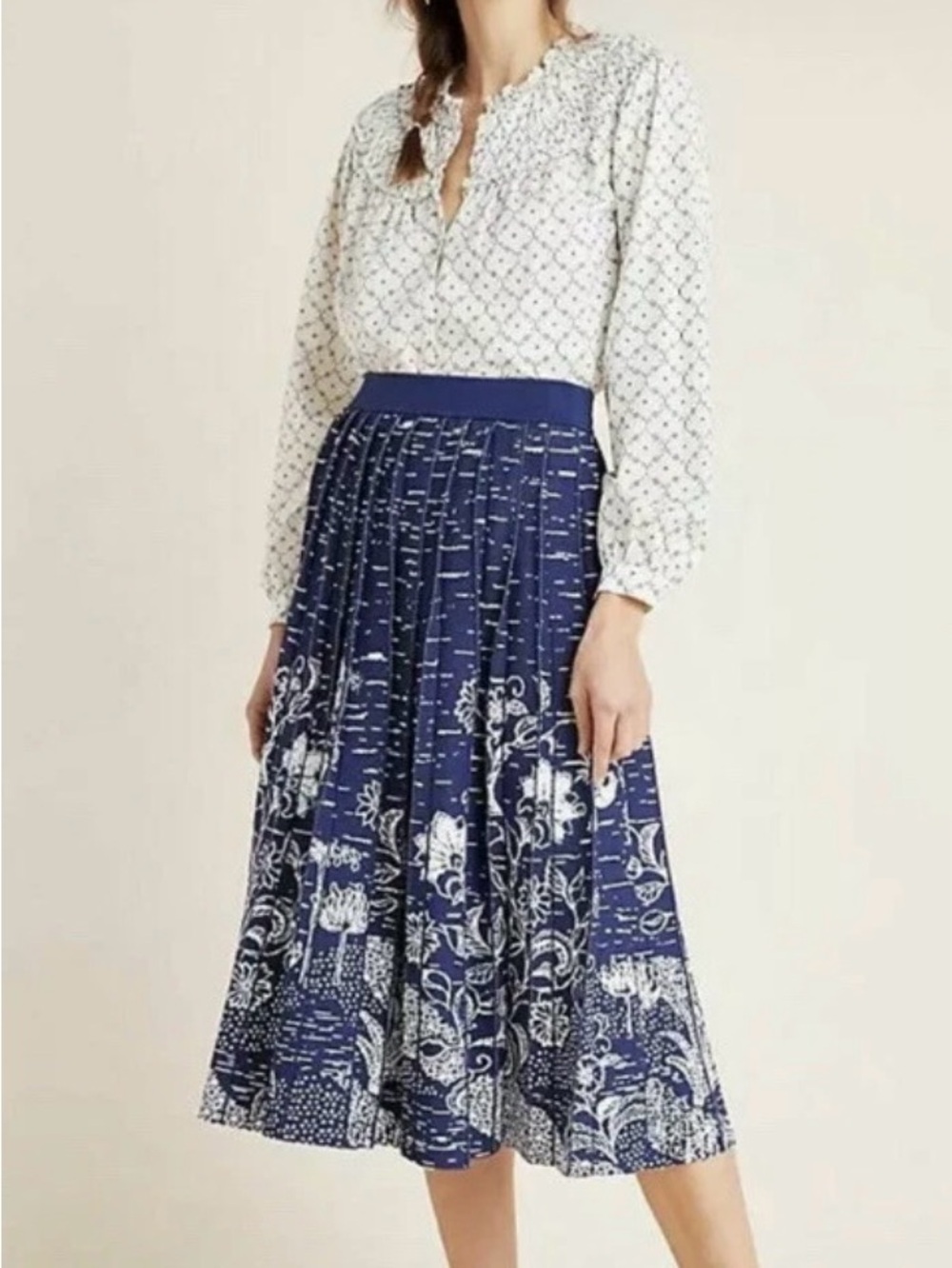 Anthropologie Haven Pleated Knit Midi Skirt size xsmall NWT